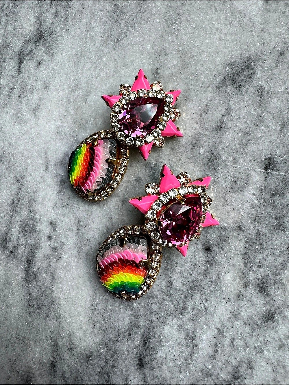 Stunning Shourouk Rainbow Rhinestone & Sequin Earrings